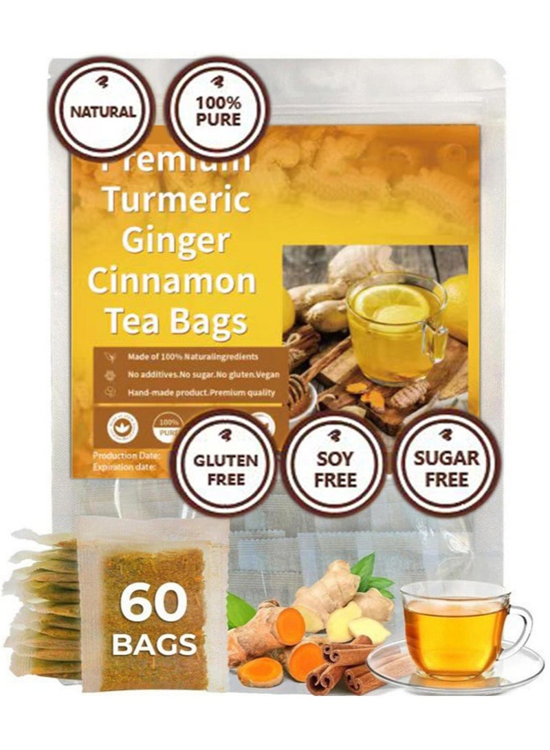 Wins Town Premium Turmeric Ginger Cinnamon Tea,Improve Digestion,Support Brain,Weight,Skin and Sleep,Eco-Conscious Tea Bags and Premium Natural Ingredients,Turmeric Ginger Herbal Tea,No Sugar,No Caffeine,No Gluten,Vegan - Image 1