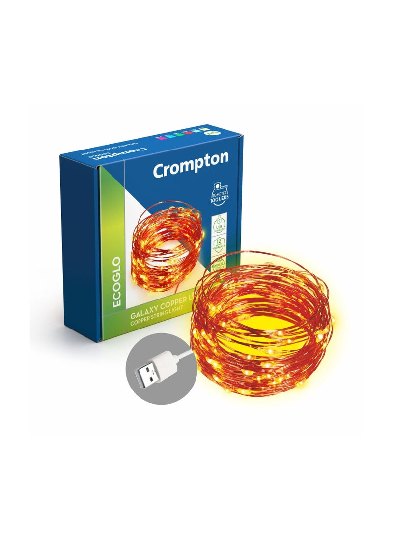 Generic - Crompton Galaxy Decoration Copper USB Powered String Fairy Lights with 100 Led Light (10 Meters / 32 Feet, Warm White, Pack of 1) - Image 1