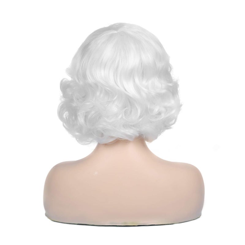 Baruisi Short Curly White Wig for Women Synthetic Natural Wavy Costume Wig for Cosplay Party - Image 2