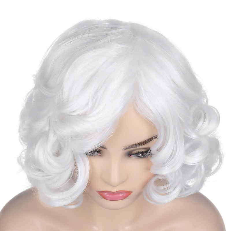Baruisi Short Curly White Wig for Women Synthetic Natural Wavy Costume Wig for Cosplay Party - Image 4