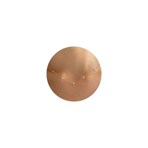VRIUA Diamond Necklaces for Women - 14K Gold Plated Dainty Gold Necklace Flower CZ Necklace Charm Necklace for Women Minimalistic Trendy Jewelry - Image 1