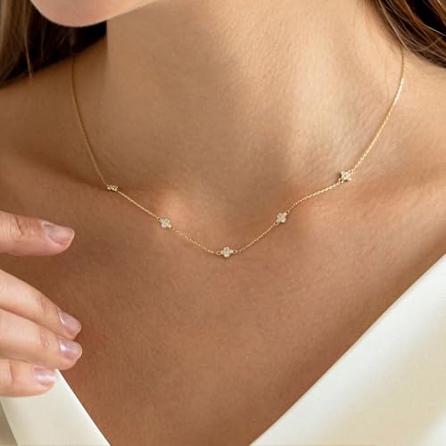 VRIUA Diamond Necklaces for Women - 14K Gold Plated Dainty Gold Necklace Flower CZ Necklace Charm Necklace for Women Minimalistic Trendy Jewelry - Image 2