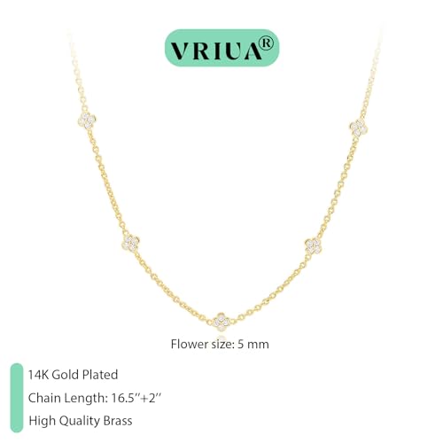 VRIUA Diamond Necklaces for Women - 14K Gold Plated Dainty Gold Necklace Flower CZ Necklace Charm Necklace for Women Minimalistic Trendy Jewelry - Image 4