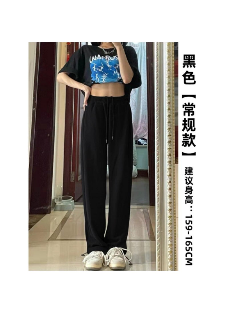Generic Autumn and Winter Sports Pants Womens Breathable Casual Loose Pendant Wide-leg Straight Machete Autumn New Black Sweatpants 776 black [without velvet] 