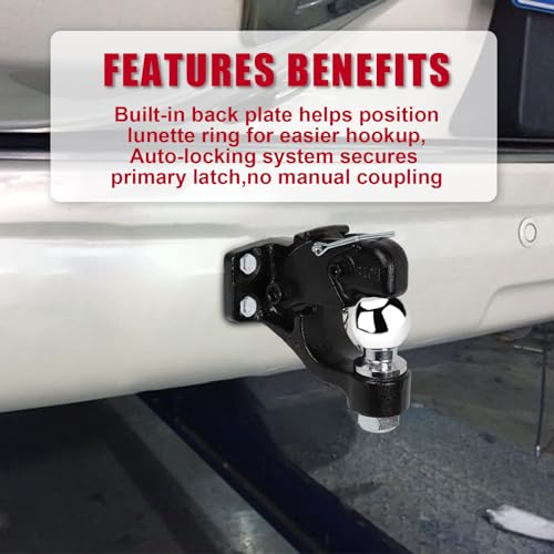 NBJINGYI 8-Ton Pintle Hook Trailer Combination Hitch Receiver 2” Hitch Ball with Mounting Kit (2“ Hitch Ball) - Image 4