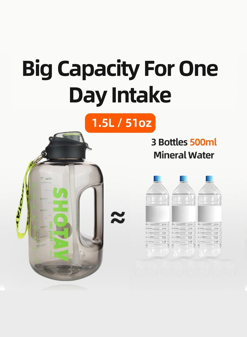 شوتاي زجاجات مياه رياضية سعة /1.5 لتر  مصنوعة من مادة التريتان الامريكية خالية من BPA بنسبة 100% ومضادة للتسرب، زجاجة مياه نصف جالون للمدرسة واللياقة البدنية والرياضات الخارجية من شوتاي، بلاستيك - Image 2
