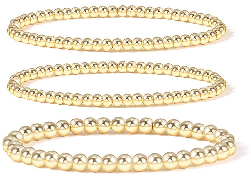 Badu Gold Bead Bracelet for Women 14K Gold Plated Bead Ball Bracelet Stretchable Elastic Hypoallergenic Bohemian Stackable Bracelet - Image 1