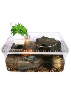 Saim Turtle Tank Kit, Acrylic Aquatic Turtle Tank, Full View Visually Tortoise Aquarium Habitat with Lid (Water Tank + led Light + Water Pump) for Turtles, Small Reptiles Betta Fish  - Image 1