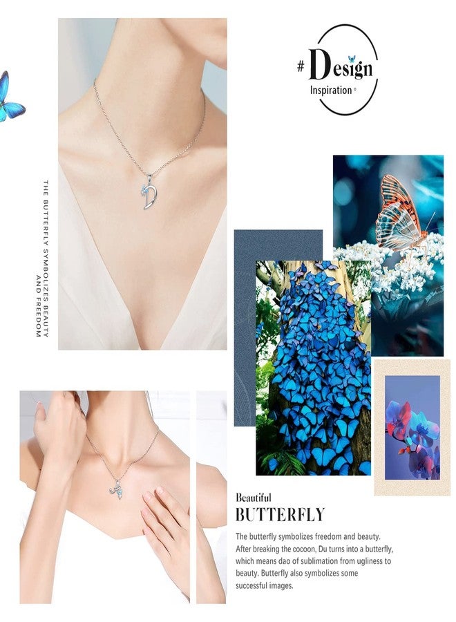 EUDORA Sterling Silver Initial D Necklaces for women Alphabet D Necklace Initial Personalized Letter D Pendant with Blue Cubic Zirconia Butterfly 18" Chain - Image 5