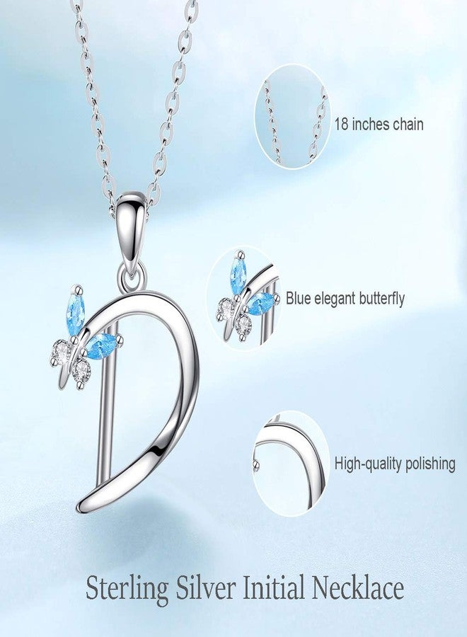 EUDORA Sterling Silver Initial D Necklaces for women Alphabet D Necklace Initial Personalized Letter D Pendant with Blue Cubic Zirconia Butterfly 18" Chain - Image 3