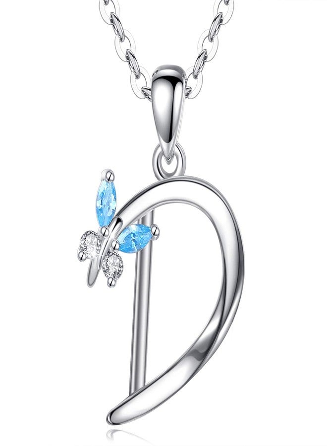 EUDORA Sterling Silver Initial D Necklaces for women Alphabet D Necklace Initial Personalized Letter D Pendant with Blue Cubic Zirconia Butterfly 18" Chain - Image 1