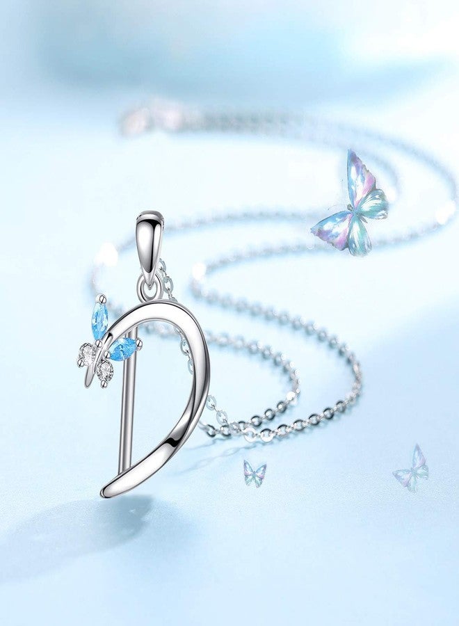EUDORA Sterling Silver Initial D Necklaces for women Alphabet D Necklace Initial Personalized Letter D Pendant with Blue Cubic Zirconia Butterfly 18" Chain - Image 2