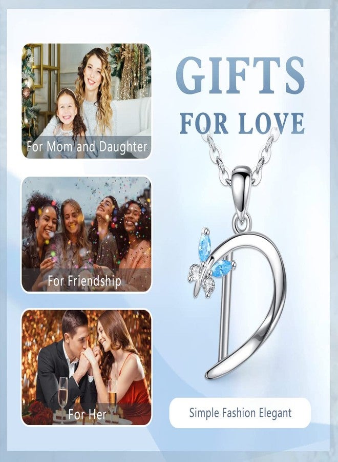 EUDORA Sterling Silver Initial D Necklaces for women Alphabet D Necklace Initial Personalized Letter D Pendant with Blue Cubic Zirconia Butterfly 18" Chain - Image 4