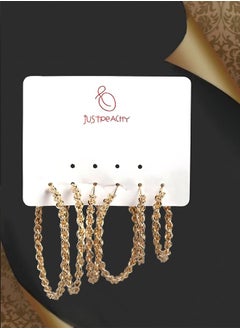 Just Peachy Just Peachy Set of 3 Gold Plated Earrings for Women, Versatile Collection Featuring Classic Studs, Hoop, Drop Designs, Perfect for Any Occasion, Ideal for Daily Wear or Special Events, Pack of 3  - Image 3