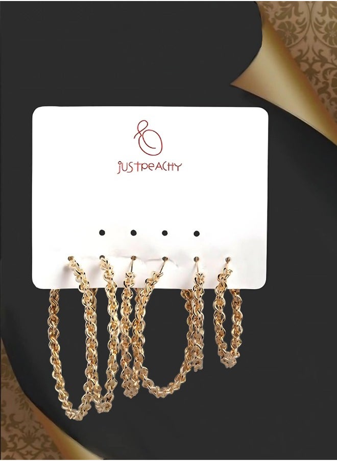 Just Peachy Just Peachy Set of 3 Gold Plated Earrings for Women, Versatile Collection Featuring Classic Studs, Hoop, Drop Designs, Perfect for Any Occasion, Ideal for Daily Wear or Special Events, Pack of 3  - Image 3