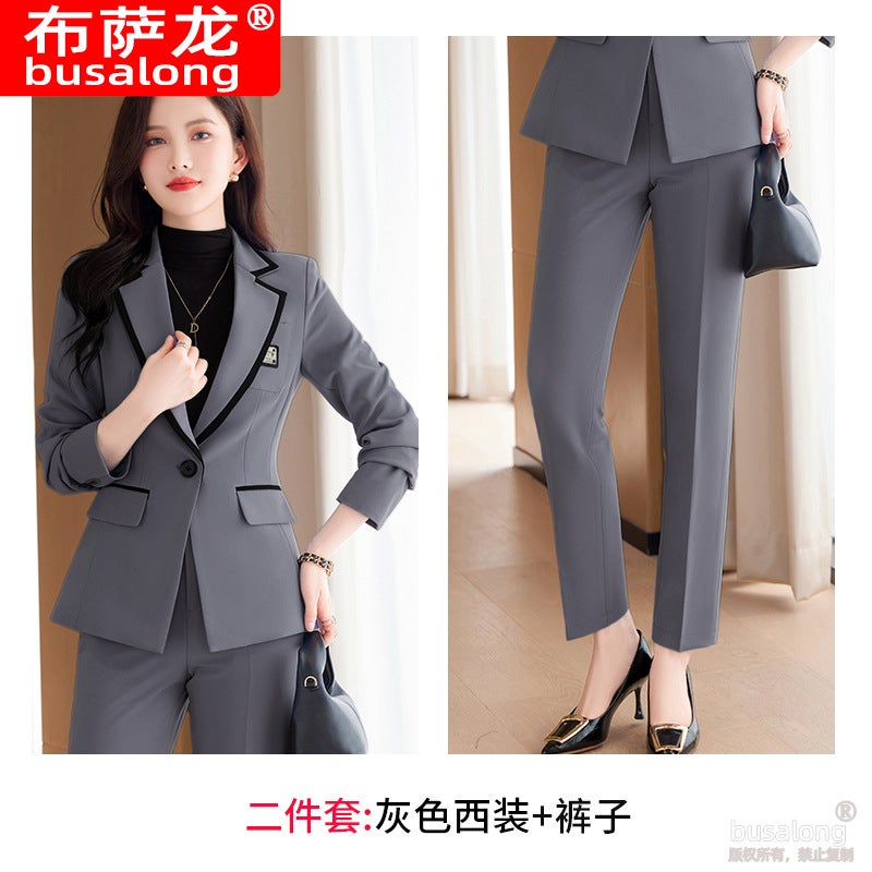 Autumn and Winter Long Sleeve Business Suit suit Temperament Fashion Dress Suit Jacket Business Manager Work Clothes Women Grey suit pants