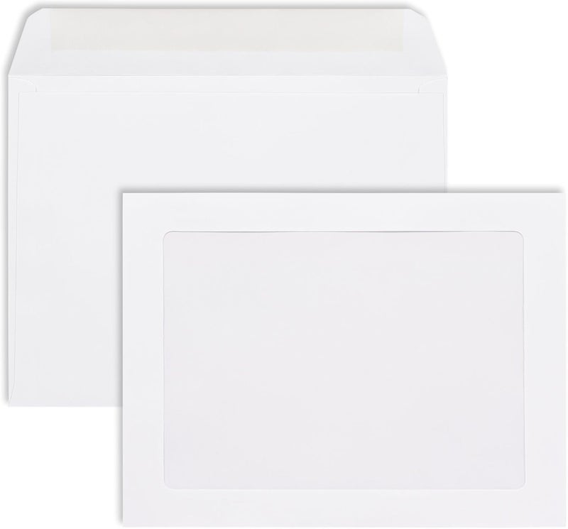 EnDoc 9x12 Full Face Window Envelopes - 28lb Paper. Bright White 9 x 12 Inches Envelope, With a nice Clear Full window - 50 Pack - Image 1