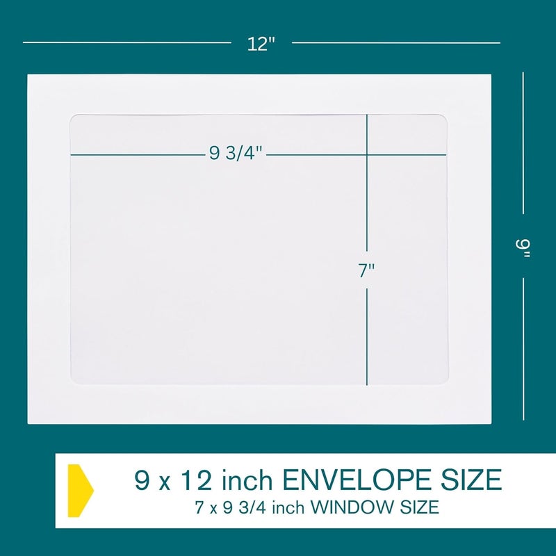 EnDoc 9x12 Full Face Window Envelopes - 28lb Paper. Bright White 9 x 12 Inches Envelope, With a nice Clear Full window - 50 Pack - Image 3
