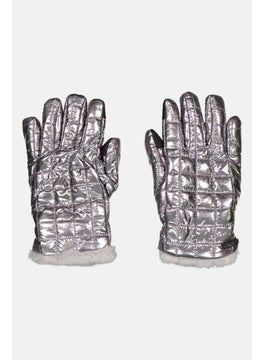 Women 1 Pair Brand Logo Gloves, Silver