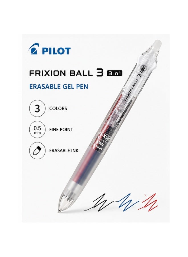 PILOT FriXion Ball 3 Erasable Tri-Colour Pen multi-pen, three ink colours, Transparent, Gel Ink, 1 pen for study notes - Image 1