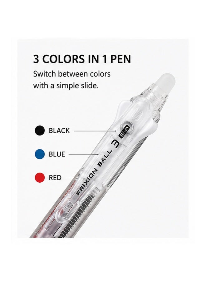 PILOT FriXion Ball 3 Erasable Tri-Colour Pen multi-pen, three ink colours, Transparent, Gel Ink, 1 pen for study notes - Image 2