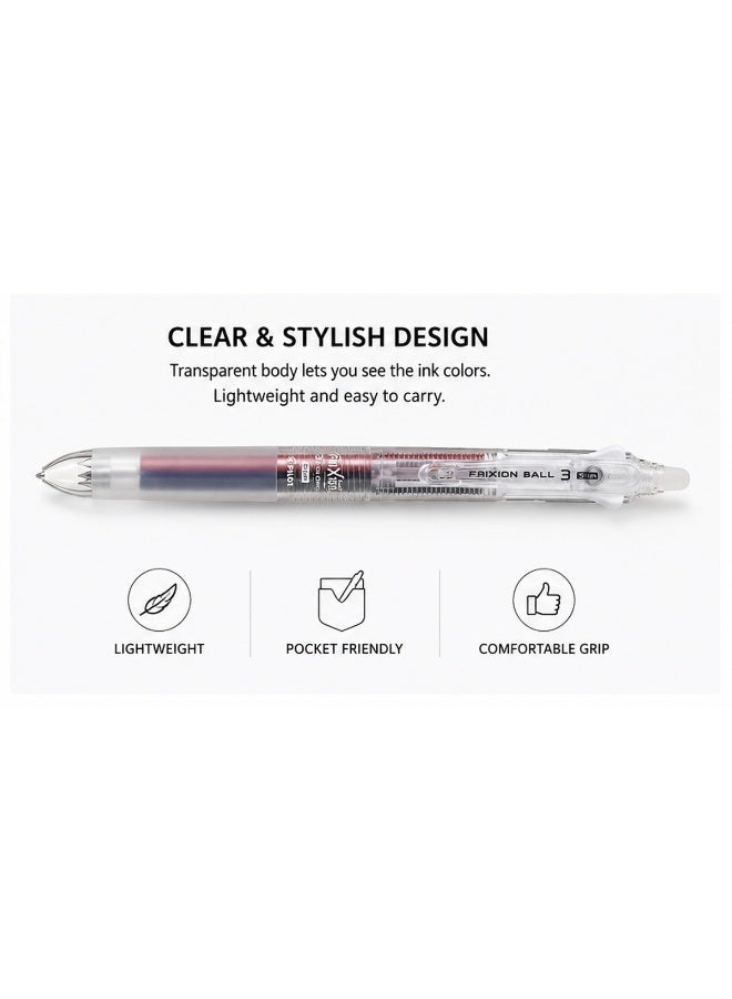 PILOT FriXion Ball 3 Erasable Tri-Colour Pen multi-pen, three ink colours, Transparent, Gel Ink, 1 pen for study notes - Image 5