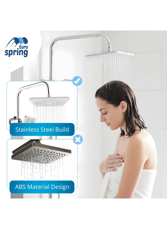 Euro Spring Complete Bathroom Mixer Set with Rain Shower System, Basin & Bath Mixer Taps, Shattaf Spray & 4-Piece Accessories – Chrome Polished Brass Faucets & Stainless Steel Shower Kit - Image 2