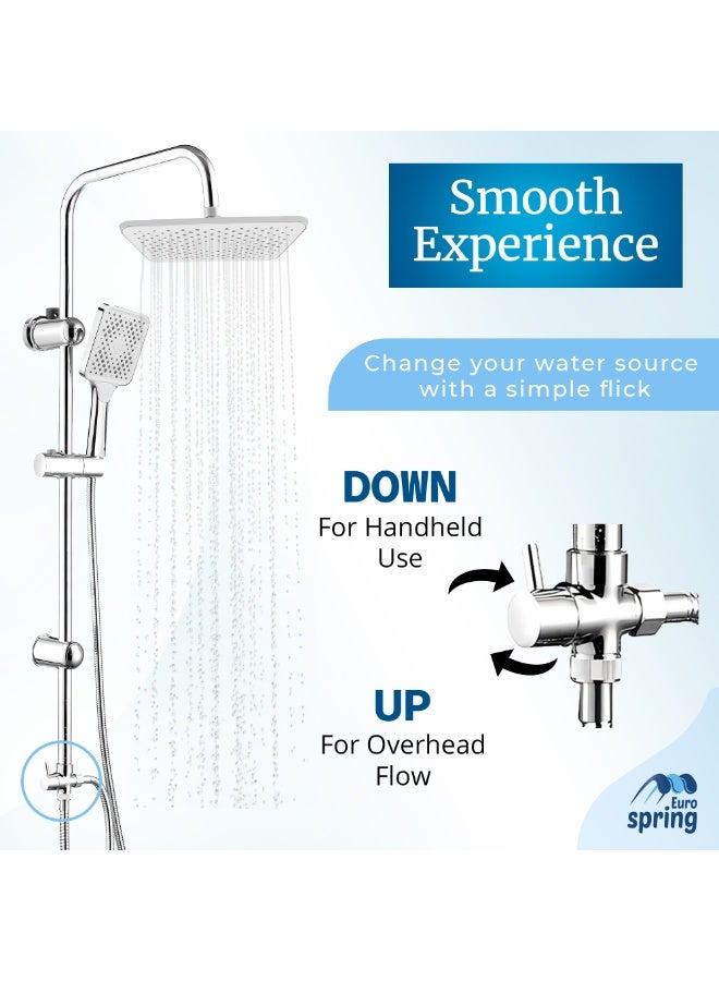 Euro Spring Complete Bathroom Mixer Set with Rain Shower System, Basin & Bath Mixer Taps, Shattaf Spray & 4-Piece Accessories – Chrome Polished Brass Faucets & Stainless Steel Shower Kit - Image 3