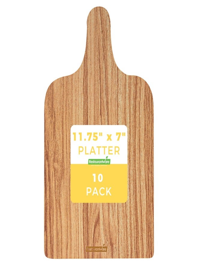 Restaurantware Cater Tek 11.8 x 7 Inch Charcuterie Boards 10 Faux Wood Cheese Boards - WIth Handle Stackable Paper Cardboard Charcuterie Boards Disposable For Serving At Catered Events - Image 1