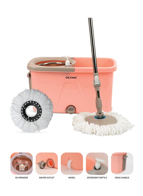 SpinPure 360° Spin Mop With Stainless Steel Wringer | Bonus Microfiber Mop Head, Wheels, Drag Handle, Detergent Bottle, And Water Outlet | For Smooth Effortless Cleaning