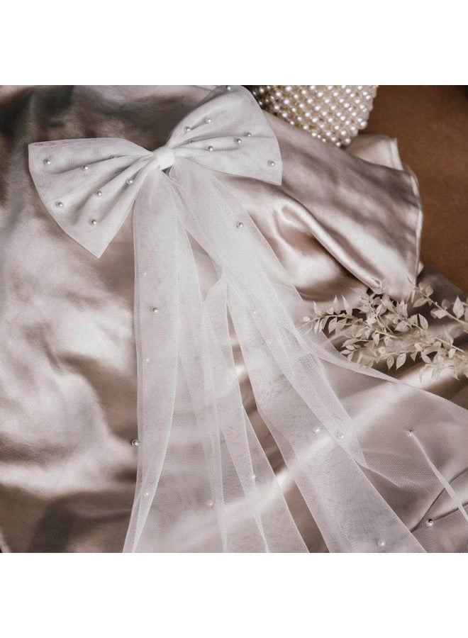 ايفينت حجاب شعر العروس مع قطعة شعر زفاف بيضاء لؤلؤية مع مشابك شعر من التول لحفلات توديع العزوبية إكسسوارات شعر لحفلات استقبال العروس هدية للنساء والفتيات (أبيض 1) - Image 1