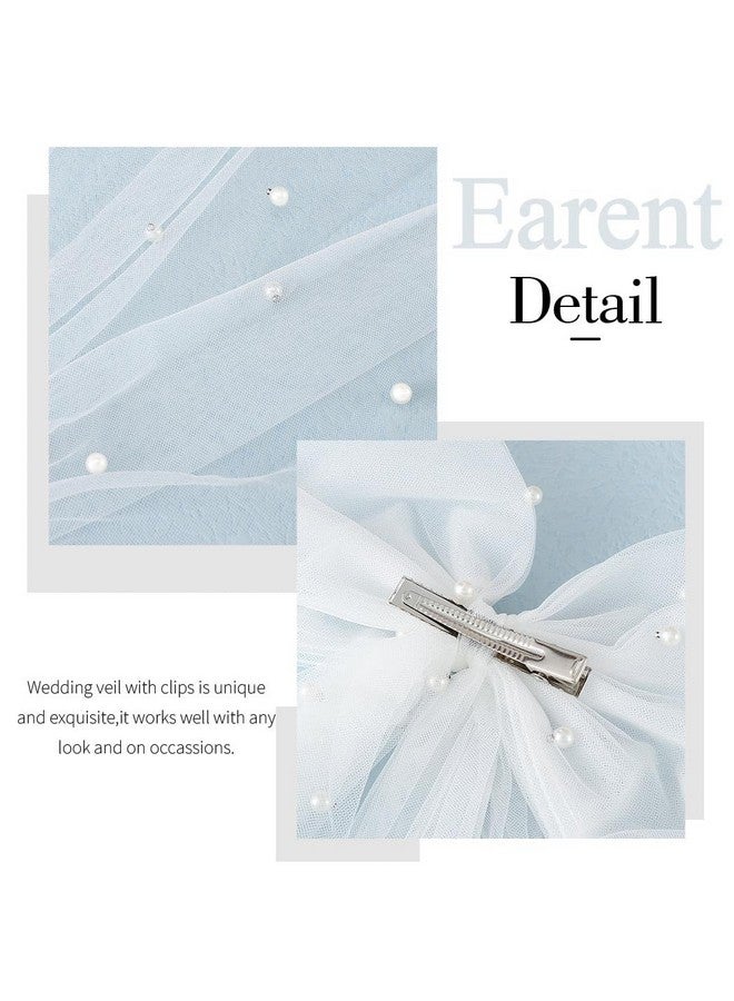 ايفينت حجاب شعر العروس مع قطعة شعر زفاف بيضاء لؤلؤية مع مشابك شعر من التول لحفلات توديع العزوبية إكسسوارات شعر لحفلات استقبال العروس هدية للنساء والفتيات (أبيض 1) - Image 3