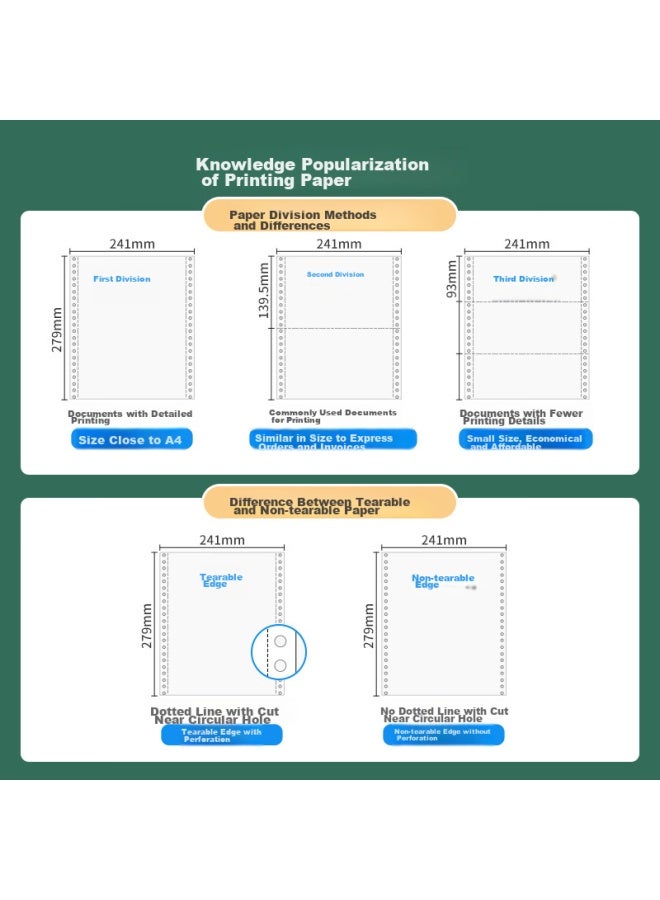 Tianse High-quality Printing Paper, Double-sheet Continuous Form Paper, Colored Perforated Edge Computer Printing Paper, Invoice List Delivery Note - Image 2