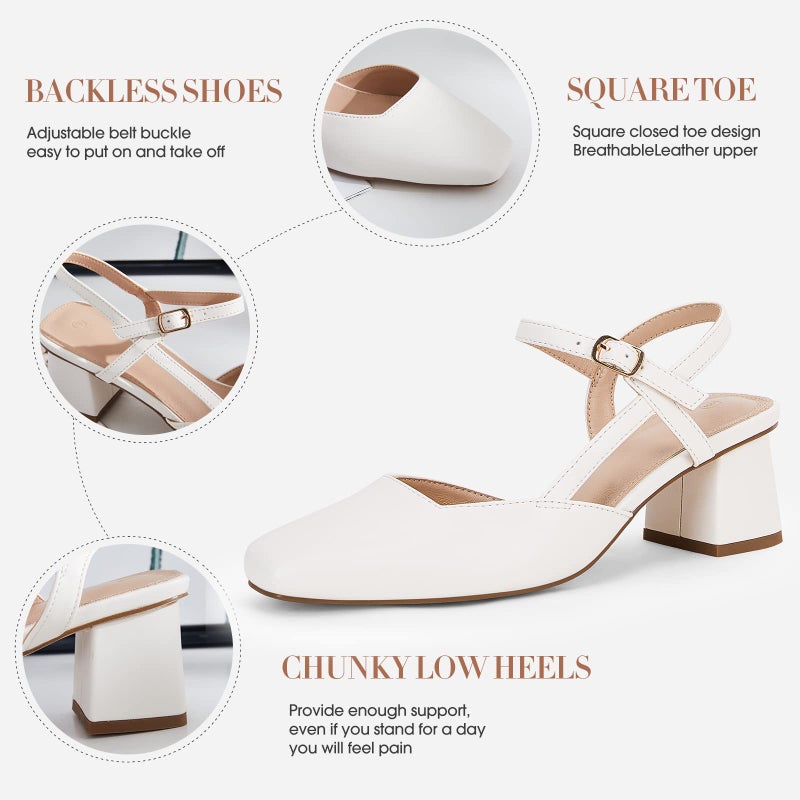Rilista Women's Slingback Chunky Low Heels Closed Toe Heel Wedding Party Dress Pumps Shoes White - Image 5