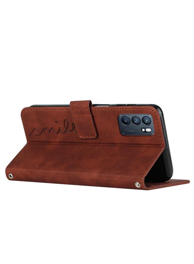 S-TOP Case For OPPO Reno6 5G Skin Feel Heart Pattern Leather Phone Case - Image 4