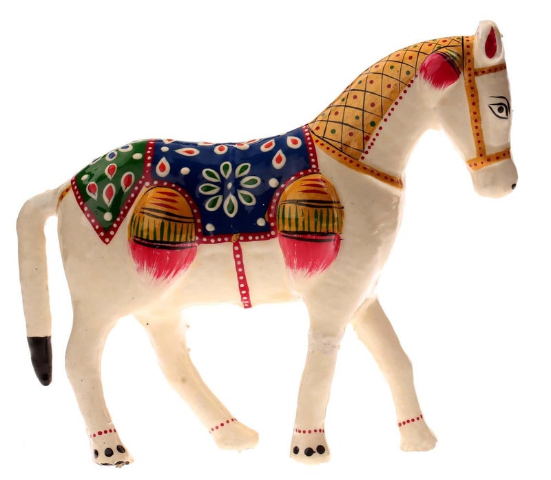 DreamKraft Paper Mache Horse Showpiece Figurine Idols for Home Decor - White (18 x 6 x 15 cm) - Image 1