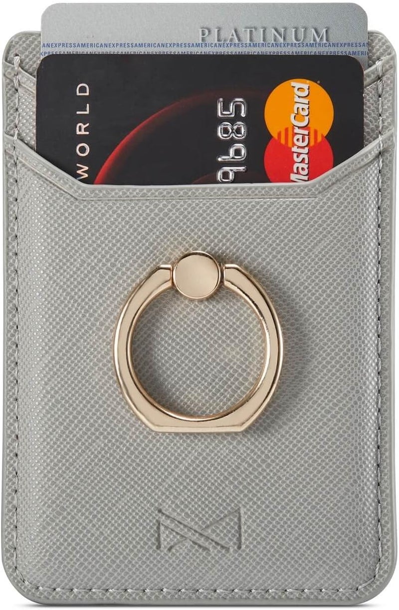 TOPWOOZU Phone Card Holder with Ring Grip for Back of Phone,Adhesive Stick-on Credit Card Wallet Pocket for iPhone,Android and Smartphones (Grey) - Image 2