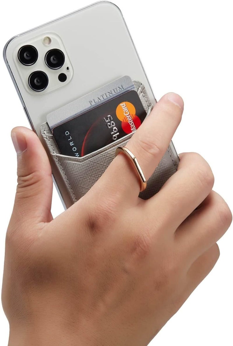 TOPWOOZU Phone Card Holder with Ring Grip for Back of Phone,Adhesive Stick-on Credit Card Wallet Pocket for iPhone,Android and Smartphones (Grey) - Image 4