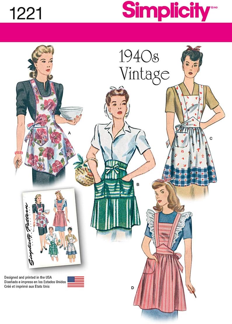 Simplicity Vintage 1221 1940's Vintage Fashion Women's Apron Sewing Pattern Kit, Sizes S-L - Image 1