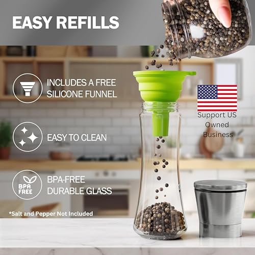 Home EC Premium Stainless Steel Sea Salt and Pepper Grinder Set of 2 - Adjustable Ceramic - Tall Glass Salt and Pepper Shakers - Kitchen Spice Mill W/Funnel & EBook - Image 3