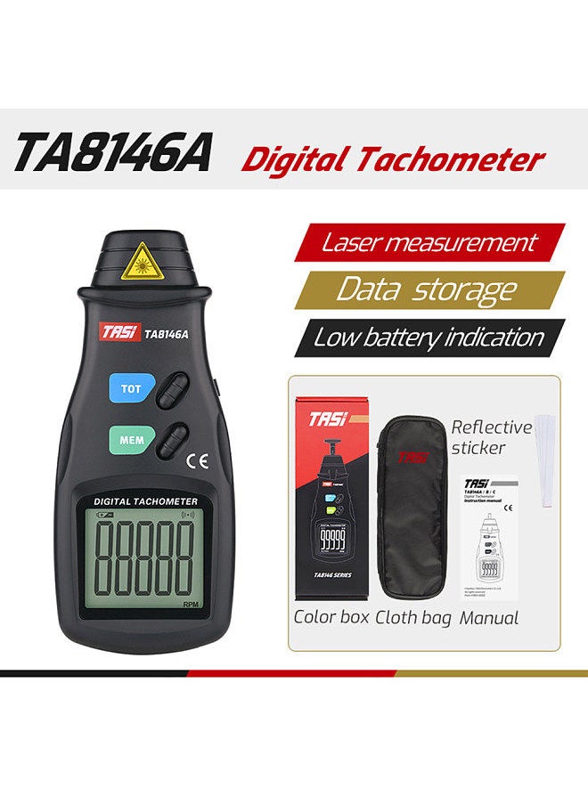 TASI - TASI TA8146A Handheld Digital Tachometer 2.5-99999RPM Non-contact Laser Rotation Speed Meter Memory Function with Cloth Bag for Motors Fans Washing Machine Automobiles - Image 1