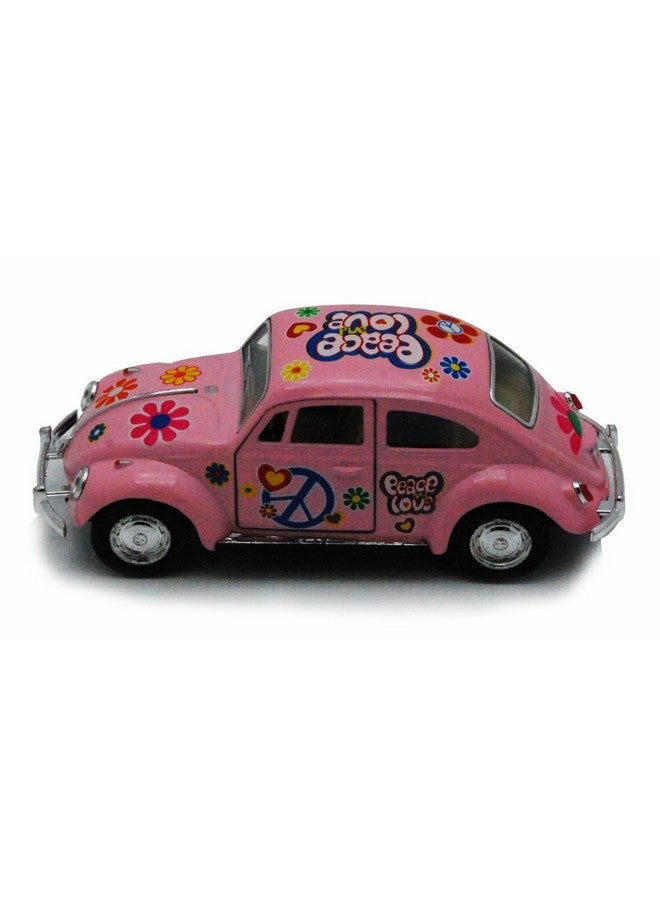 KiNSMART 1967 Volkswagen Classical Beetle w/Peace Love Decals Pink 5" 1:36 Scale Die Cast Metal Model Toy Car w/Pullback Action - Image 2