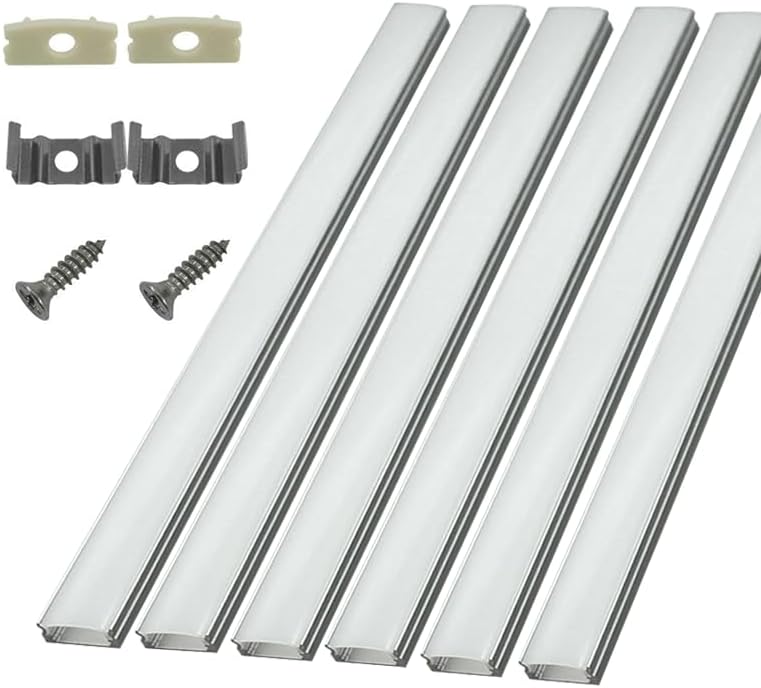 HAMRVL 6-Pack 30cm/1ft 17.2x7mm نظام قناة ألومنيوم LED على شكل حرف U مع غطاء، ناشر ضوء شريط LED مع أغطية نهاية بيضاء ومشابك تثبيت ملحقات لتركيبات الإضاءة تحت الخزانة للاستخدام الداخلي - Image 1