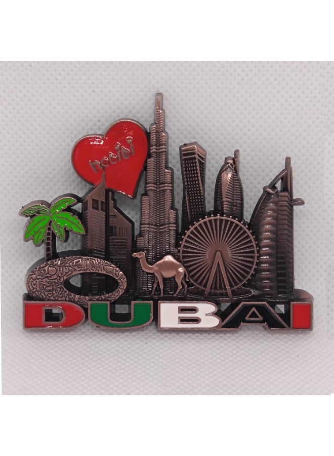 Q TRIPLE A Dubai Souvenir Metal Refrigerator Magnet | Dubai Iconic Landmarks, Cute Camel & Palm Tree | Best Gift for Friends & Family | Design-1, Bronze Colour - Image 1