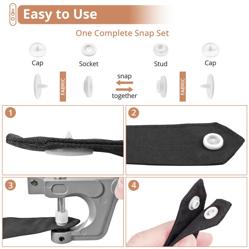 Kamtop Snaps and Snap Pliers Set, 120 Sets T5 Plastic Snap Buttons White, Snap Fasteners Press Pliers Snaps Starter Kit Setter Tool for Clothes Sewing Bibs Rain Coat DIY Crafting - Image 3