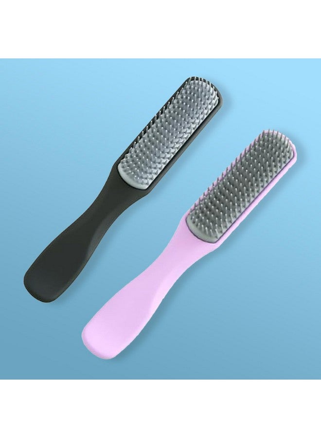 Hearts Hair Brush|Flexible Bristles Brush|Hair Brush With Paddle|Straightens & Detangles Hair Brush|Suitable For All Hair Types|Hair Brush Styling Hair|Small|Set Of 2|Black & Purple - Image 1