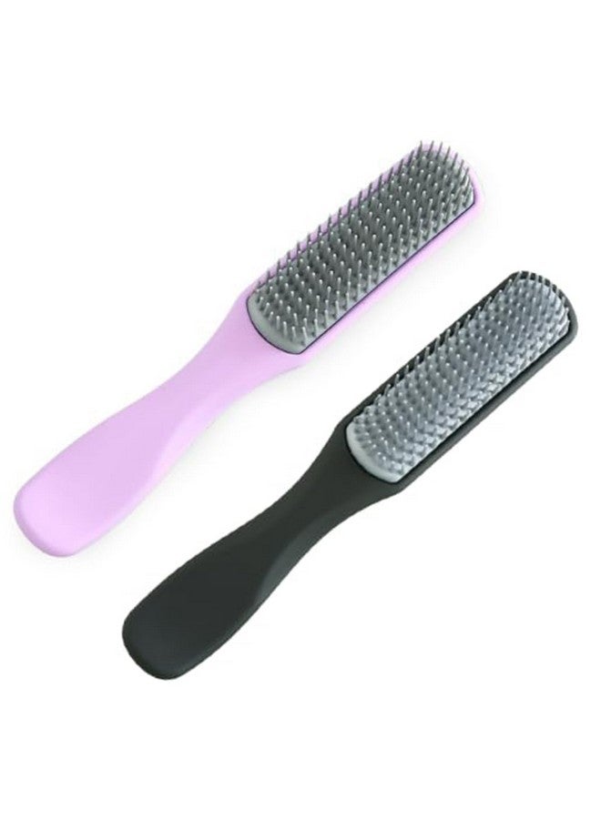 Hearts Hair Brush|Flexible Bristles Brush|Hair Brush With Paddle|Straightens & Detangles Hair Brush|Suitable For All Hair Types|Hair Brush Styling Hair|Small|Set Of 2|Black & Purple - Image 2