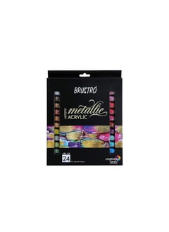 BRUSTRO BRUSTRO Artists Metallic Acrylic Paint Set of 24x12ml | Ideal for Paper, Canvas, Water-Based Colours, Non-Toxic, Inter-mixable Colors, Crafters, Fine Art Students and Professionals  - Image 1