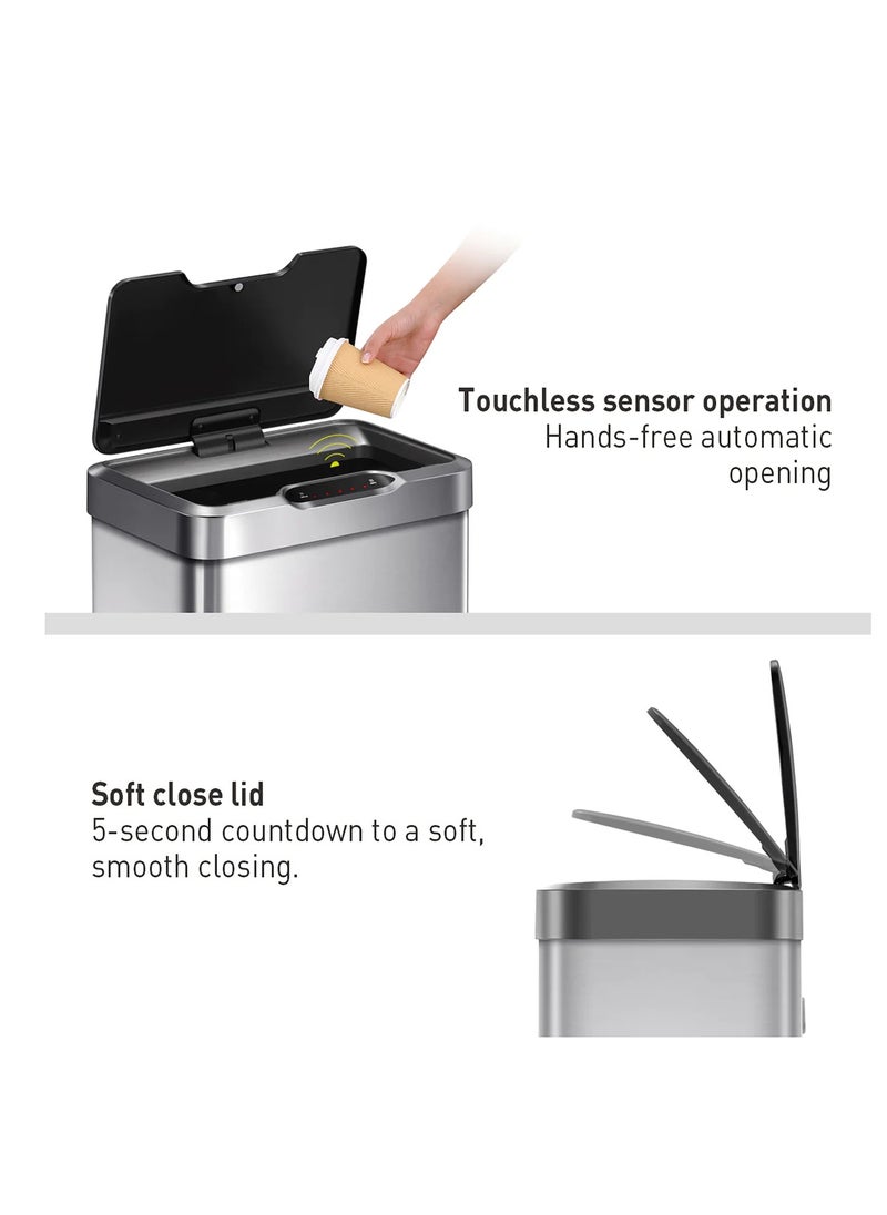 EKO MIRAGE SERIES | Premium Motion Sensor-Operated Trash Bin | Brushed Stainless Steel Finish | Soft-Closing | Fingerprint-Resistant | Metallic Grey | 80L  - Image 2