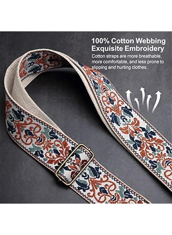 Generic Golden Jacquard Guitar Strap with Crazy Horse Leather Ends for Bass, Electric, Acoustic - Perfect Gift for Kids and Guitarists  - Image 3